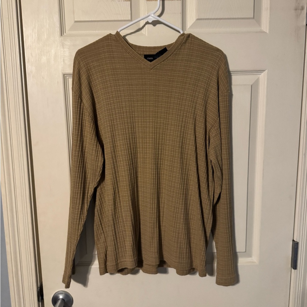 Claiborne Tan V-Neck Sweater Lightweight Knit